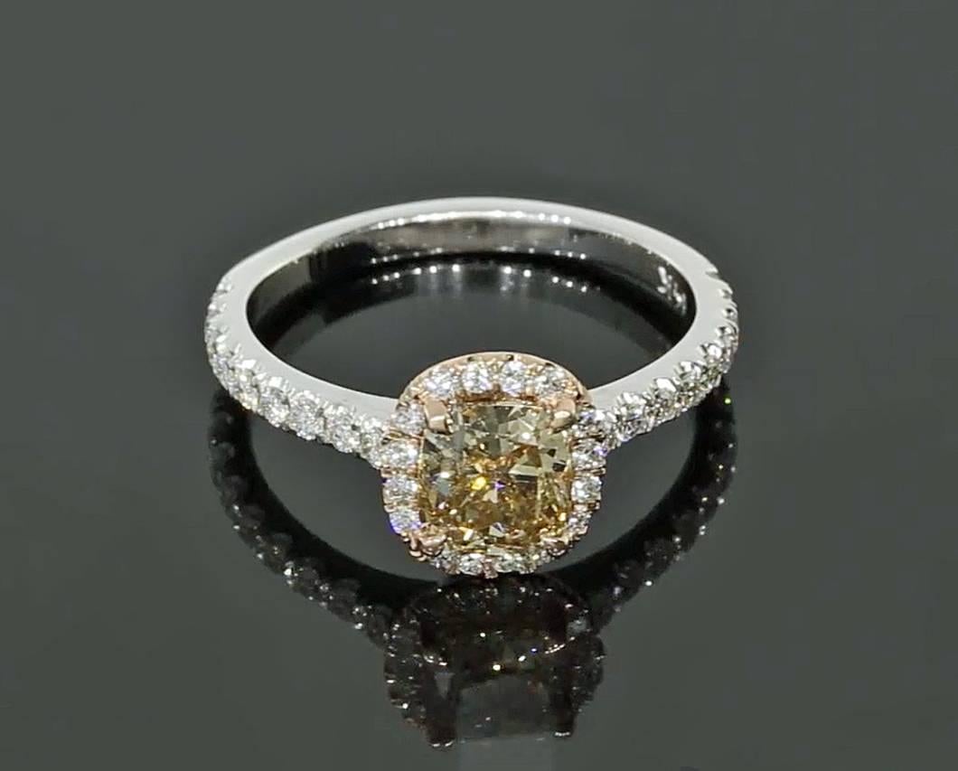 Fancy Pinkish Brown Cushion Diamond Halo Engagement Ring For Sale 4