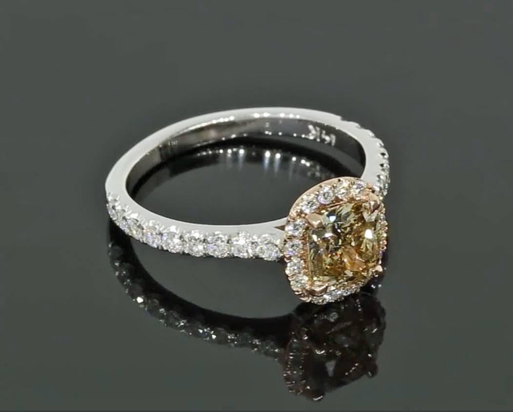 Fancy Pinkish Brown Cushion Diamond Halo Engagement Ring For Sale 5