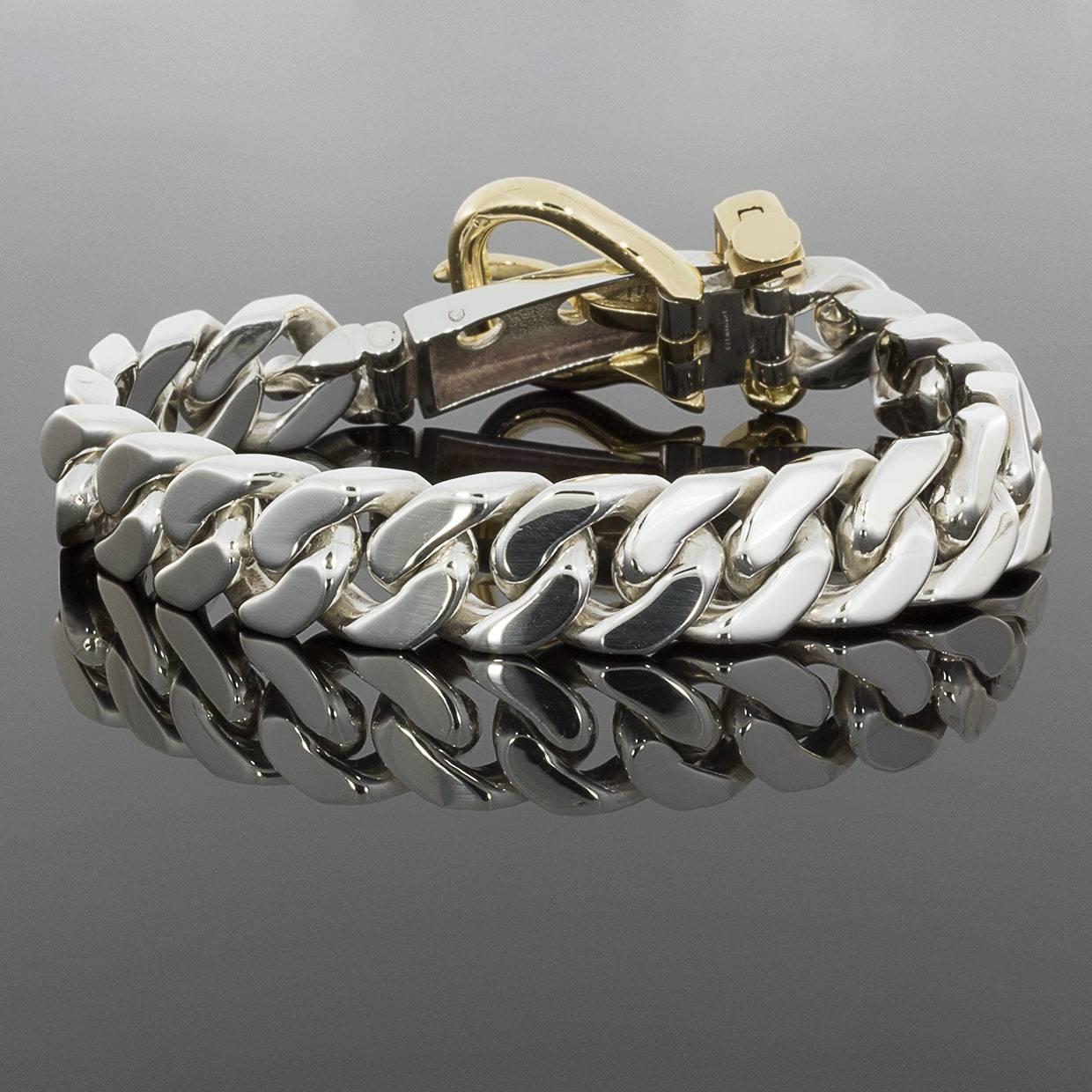 1970s Hermès Silver Yellow Gold Buckle Clasp Curb Link Bracelet 1