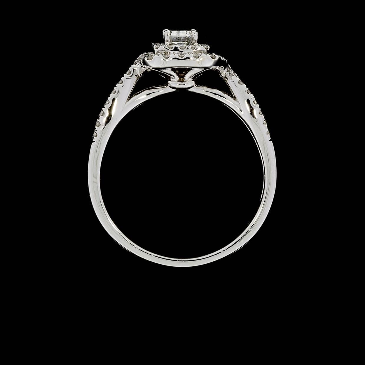 Women's Emerald Cut Diamond White Gold Double Halo Twist Engagement Ring