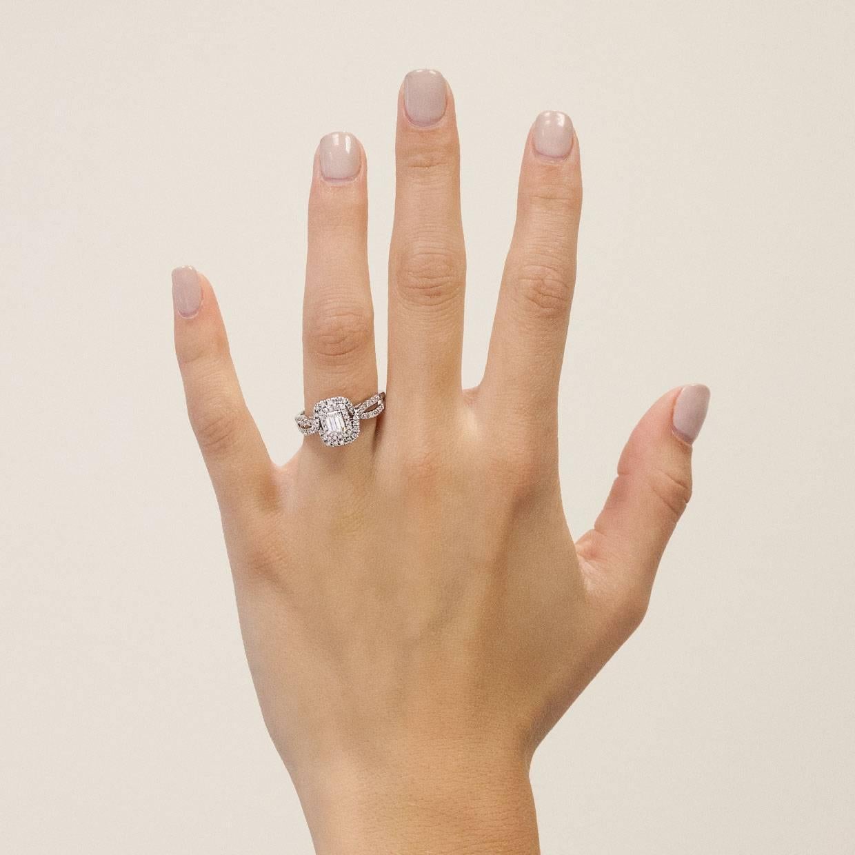 Emerald Cut Diamond White Gold Double Halo Twist Engagement Ring 3