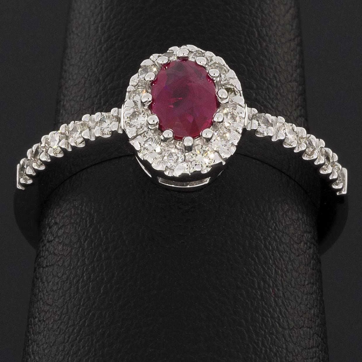 Oval Ruby Diamond White Gold Halo Engagement Ring 1