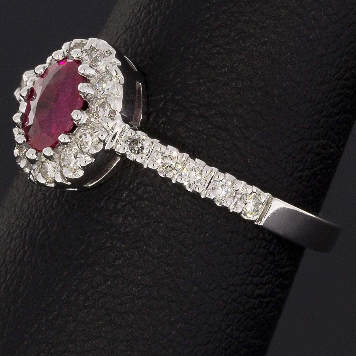 Oval Ruby Diamond White Gold Halo Engagement Ring 2
