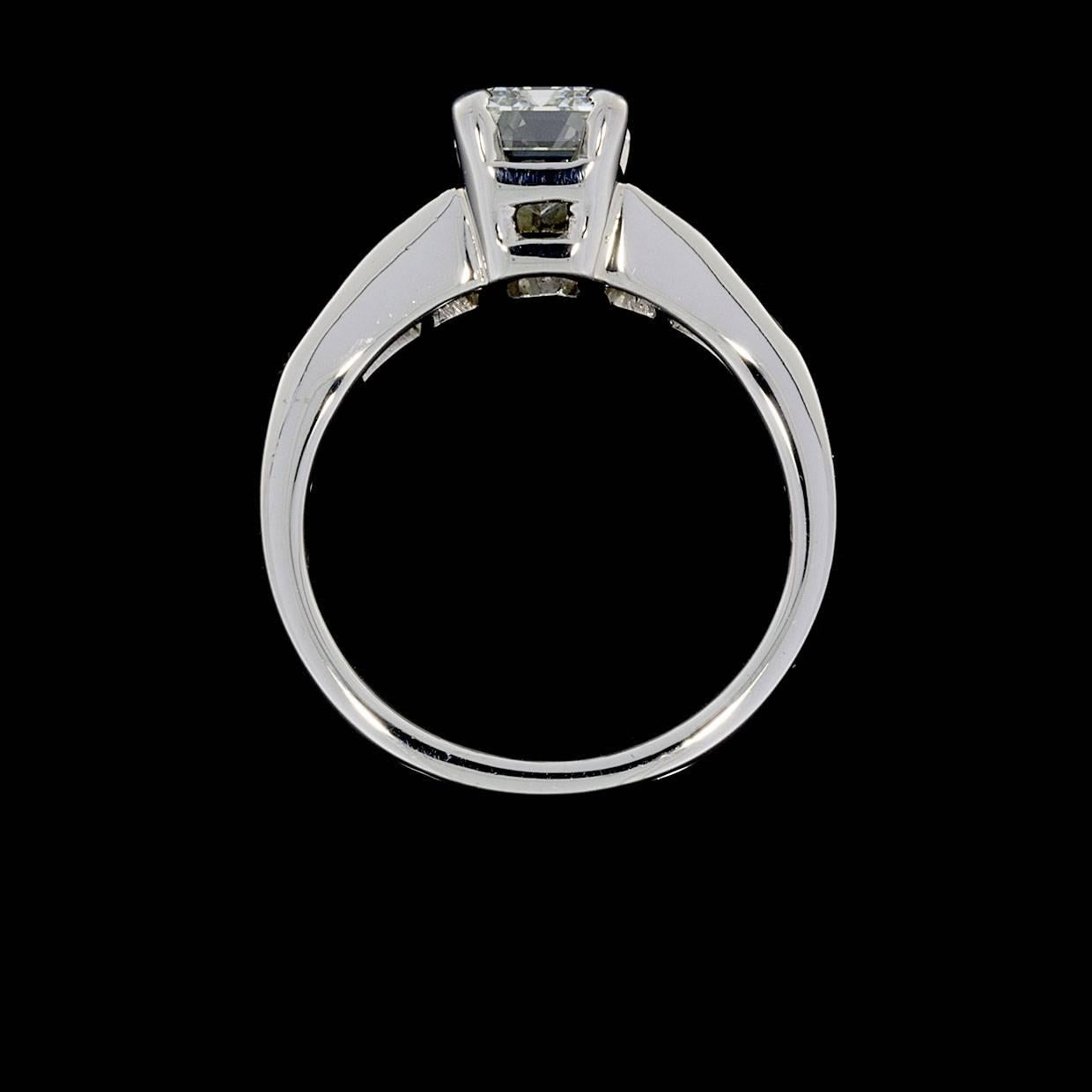 GIA Certified 1.53 Carat Emerald Cut Diamond Platinum Engagement Ring In Excellent Condition In Columbia, MO