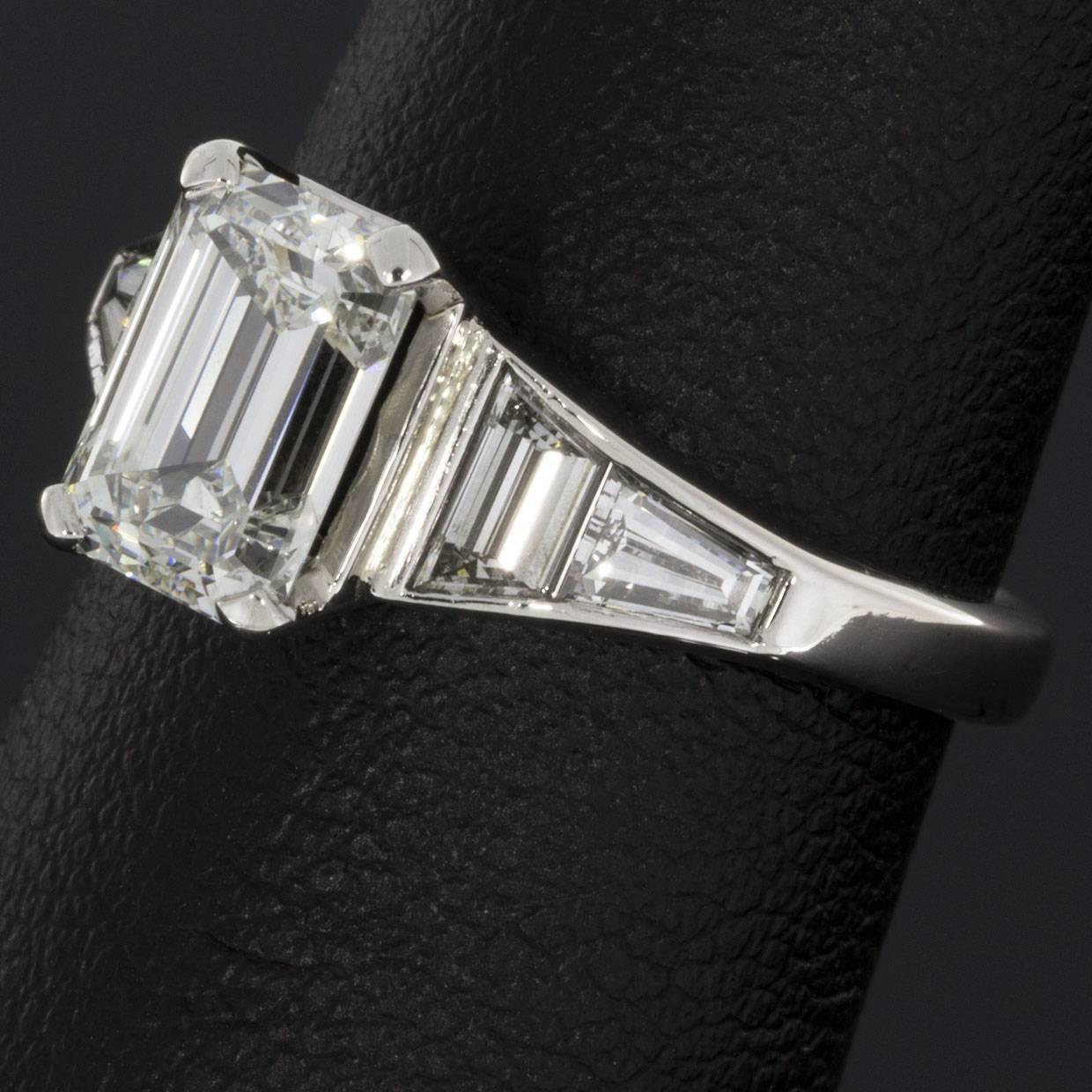 GIA Certified 1.53 Carat Emerald Cut Diamond Platinum Engagement Ring 1