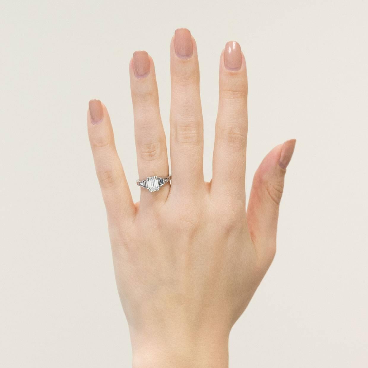 GIA Certified 1.53 Carat Emerald Cut Diamond Platinum Engagement Ring 2
