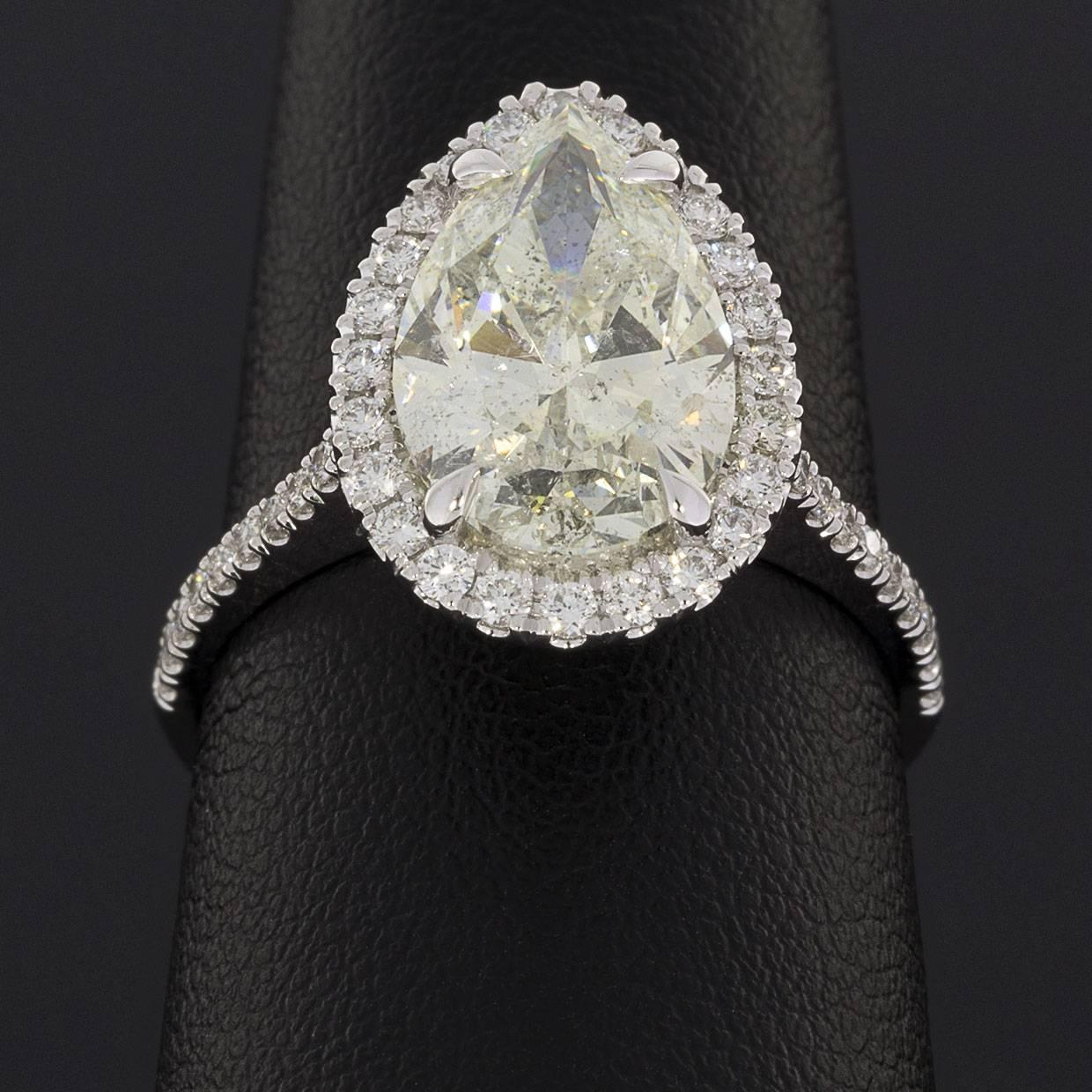 Custom 3.23 Carat Certified Pear Diamond Halo White Gold Engagement Ring 1