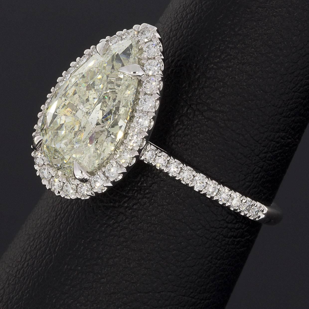 Custom 3.23 Carat Certified Pear Diamond Halo White Gold Engagement Ring 2