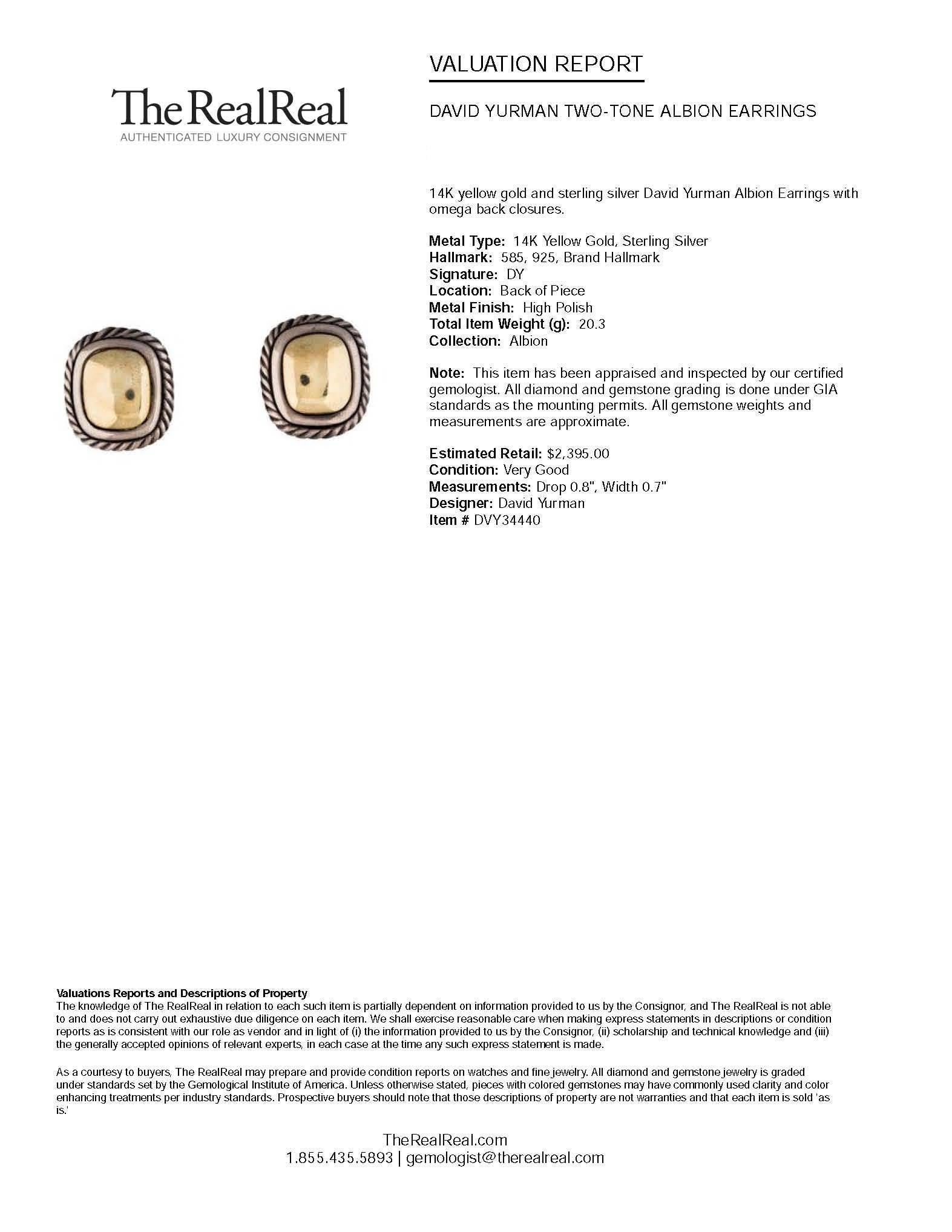 David Yurman Silver and Gold Dome Albion Cable Earrings 2