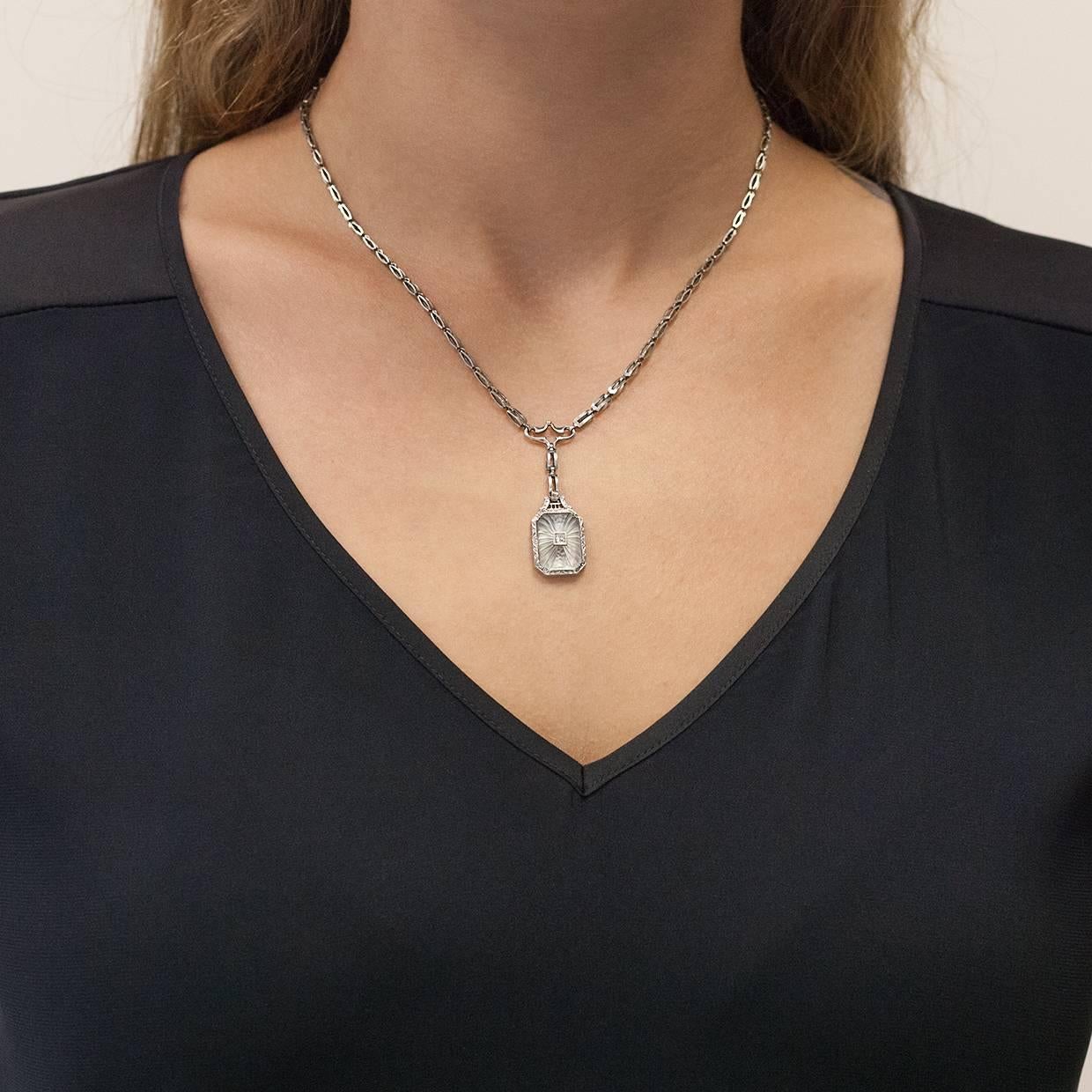 Frosted Crystal Diamond White Gold Pendant Y Necklace 1