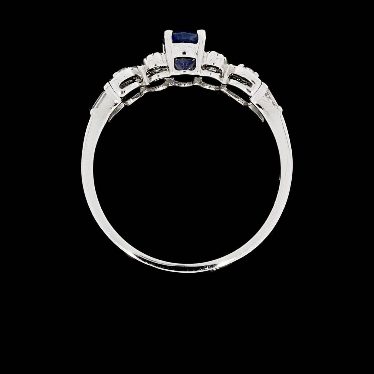 Women's Oval Blue Sapphire Diamond White Gold Butterfly Design Engagement Ring