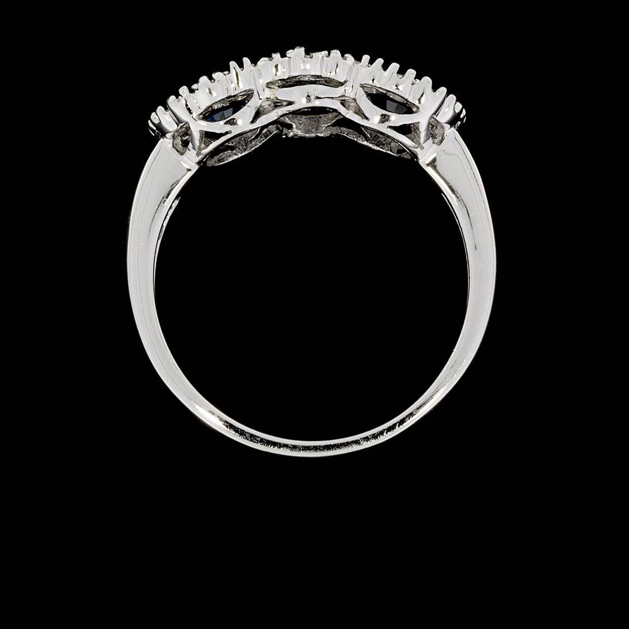 Women's Oval Blue Sapphire Diamond White Gold Three-Stone Halo Engagement Ring