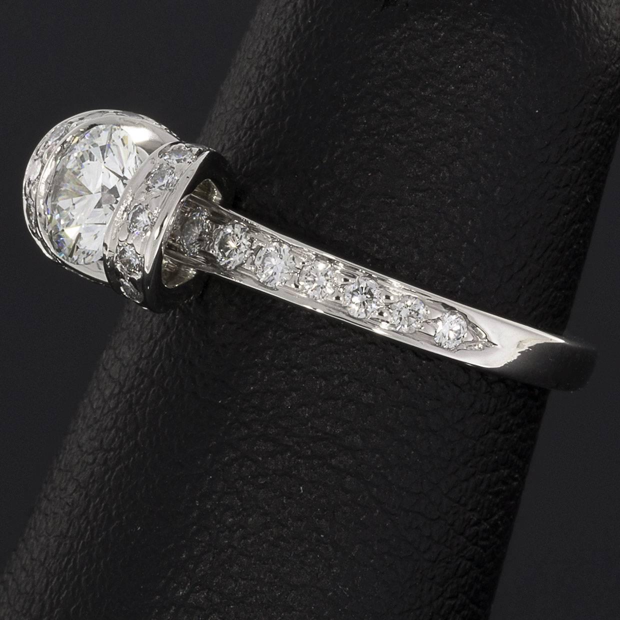 Tiffany & Co. Ideal Cut Diamond Platinum Ribbon Engagement Ring In Excellent Condition In Columbia, MO