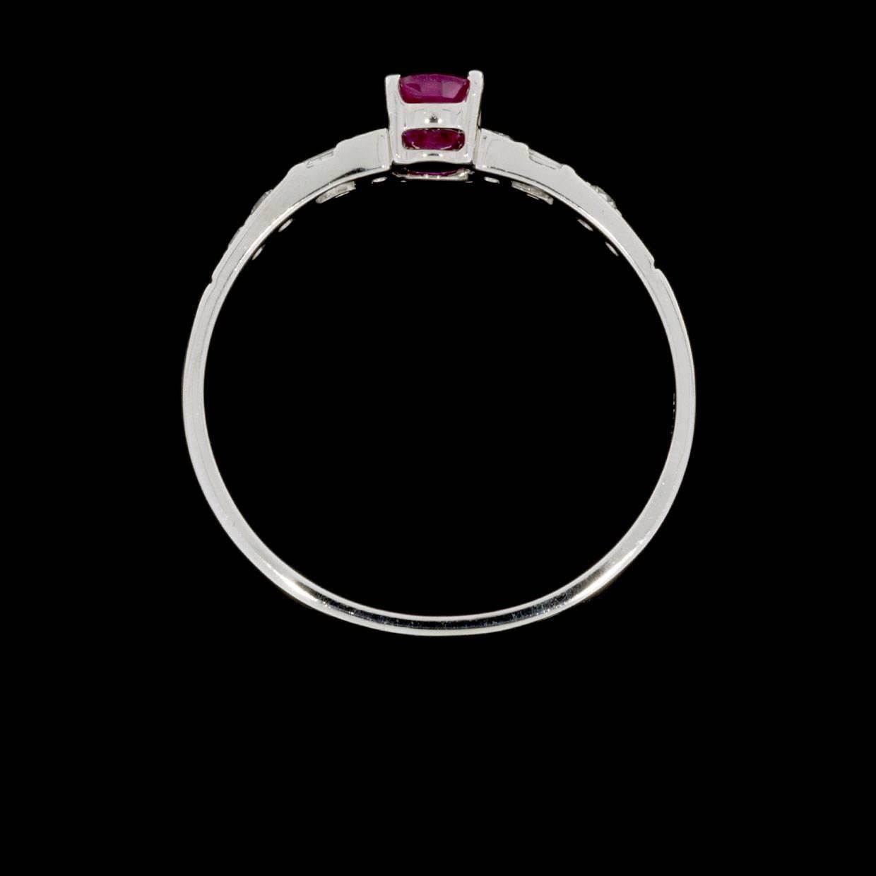 Oval Ruby Diamond White Gold Engagement Ring In New Condition In Columbia, MO