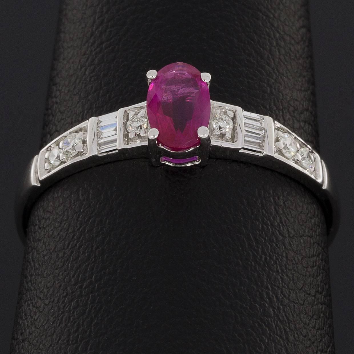 Women's Oval Ruby Diamond White Gold Engagement Ring