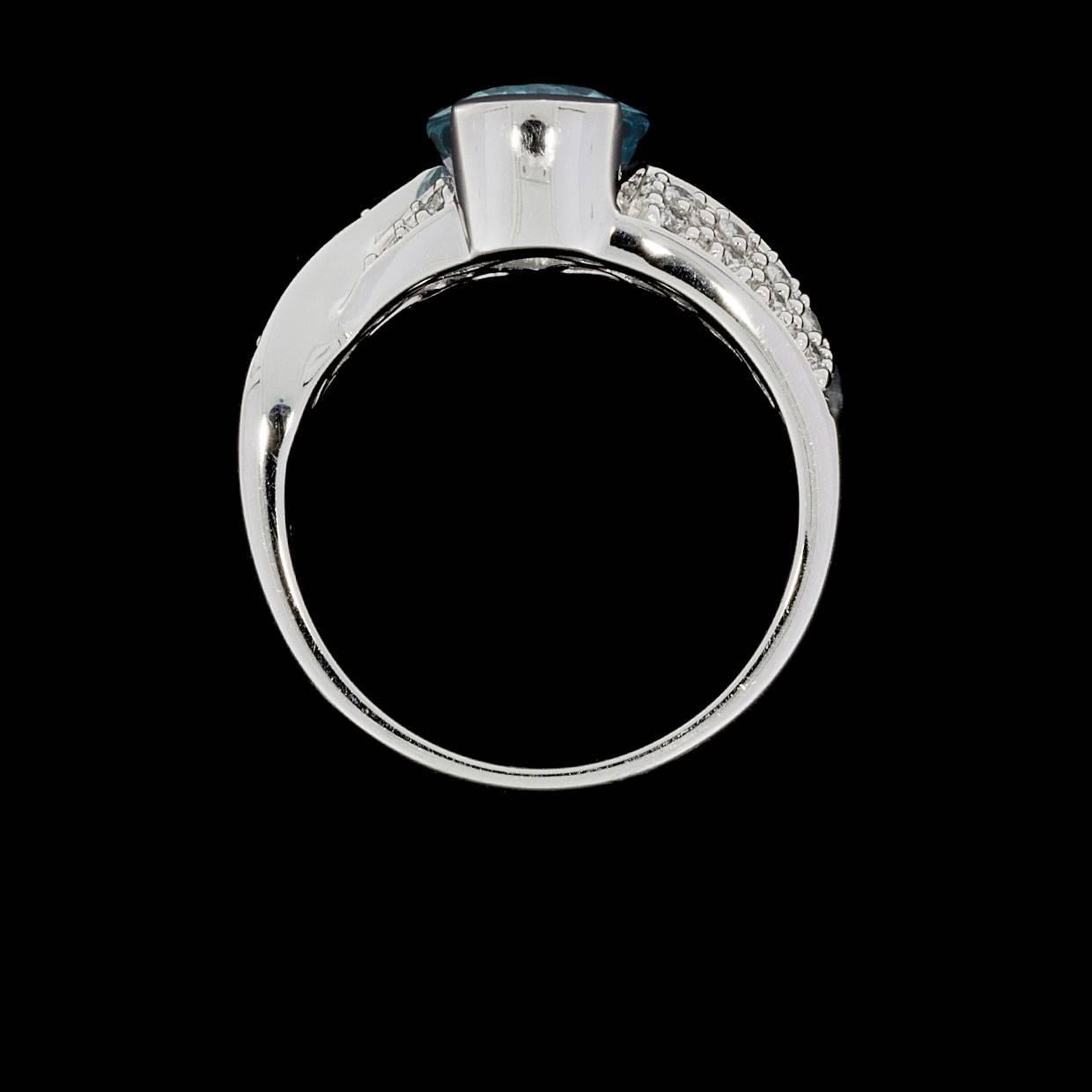 Women's 4 Carat Oval Blue Zircon Diamond Pave White Gold Twist Ring