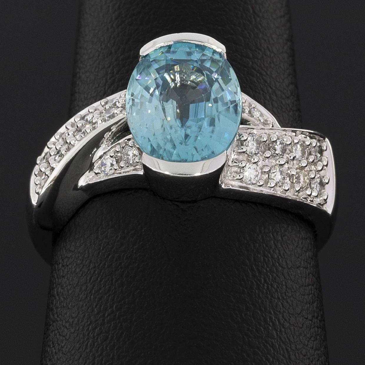 4 Carat Oval Blue Zircon Diamond Pave White Gold Twist Ring 1