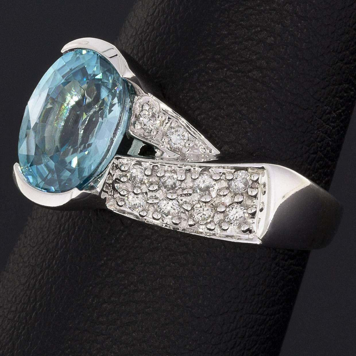 4 Carat Oval Blue Zircon Diamond Pave White Gold Twist Ring 2