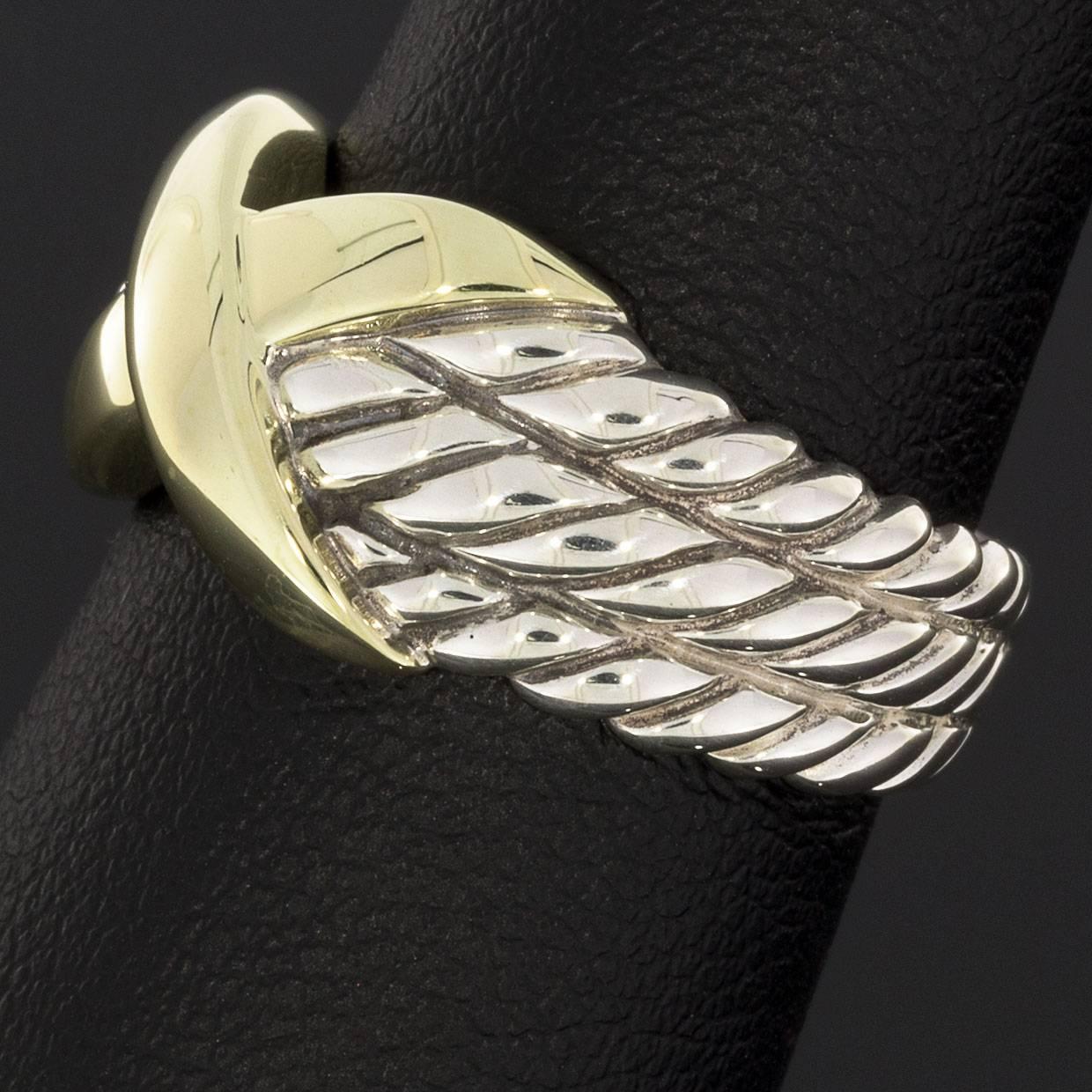 David Yurman Silver and Gold Triple Row X Crossover Band Ring In Excellent Condition In Columbia, MO