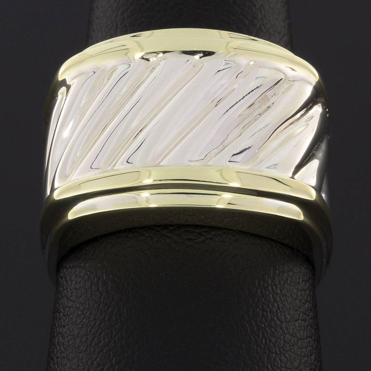 David Yurman Silver and Gold Cable Cigar Band Thoroughbred Ring In Excellent Condition In Columbia, MO