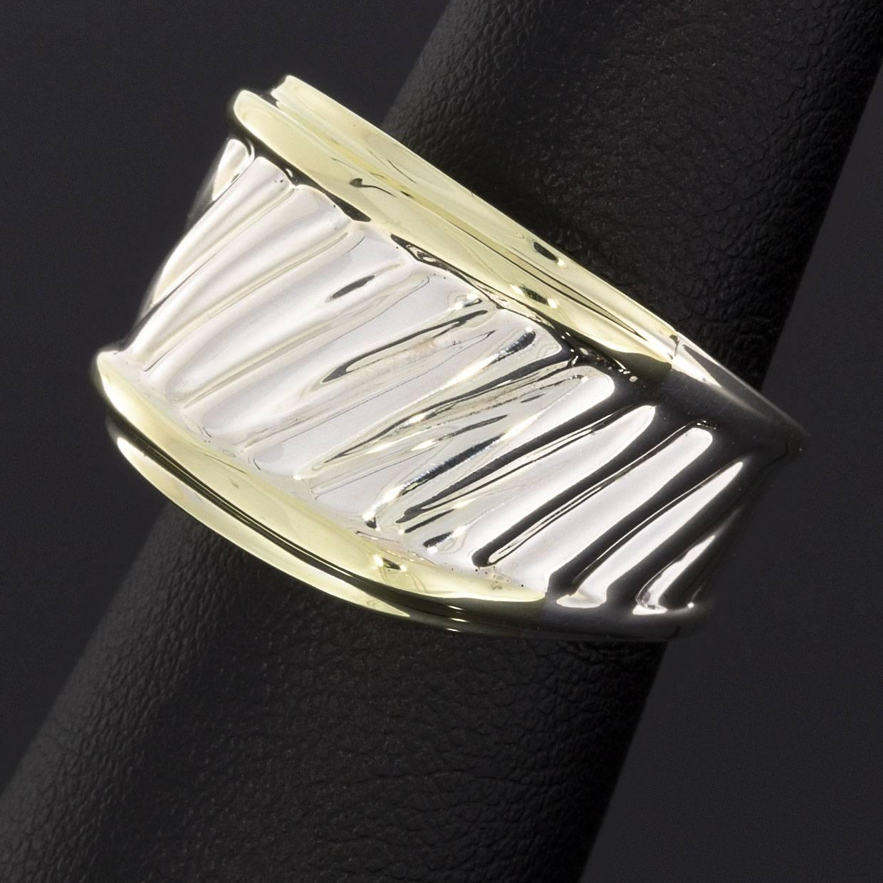 Women's or Men's David Yurman Silver and Gold Cable Cigar Band Thoroughbred Ring