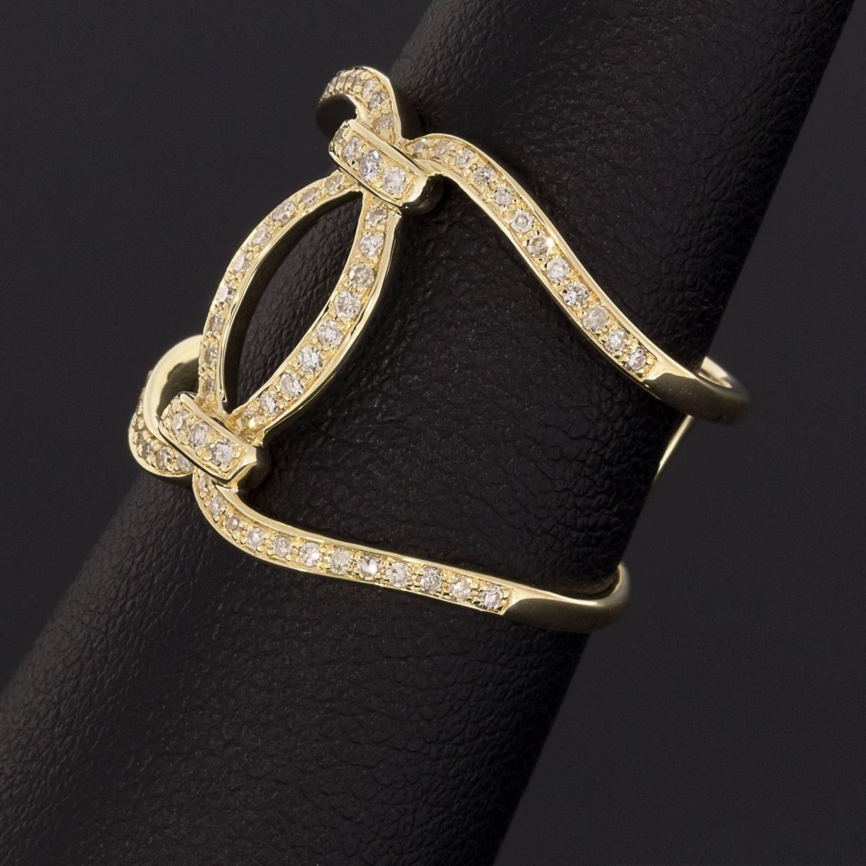Effy Yellow Gold Pave Diamond Overlapping Open Space Statement Ring In Excellent Condition In Columbia, MO