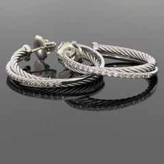 David Yurman Pave Diamond Medium Crossover Hoop Earrings