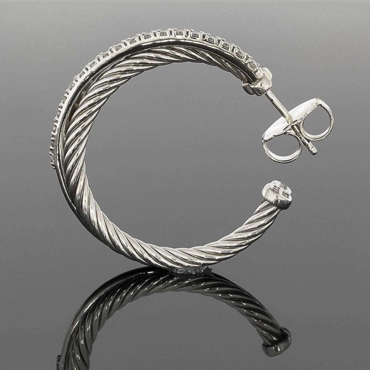 Women's David Yurman Pave Diamond Medium Crossover Hoop Earrings