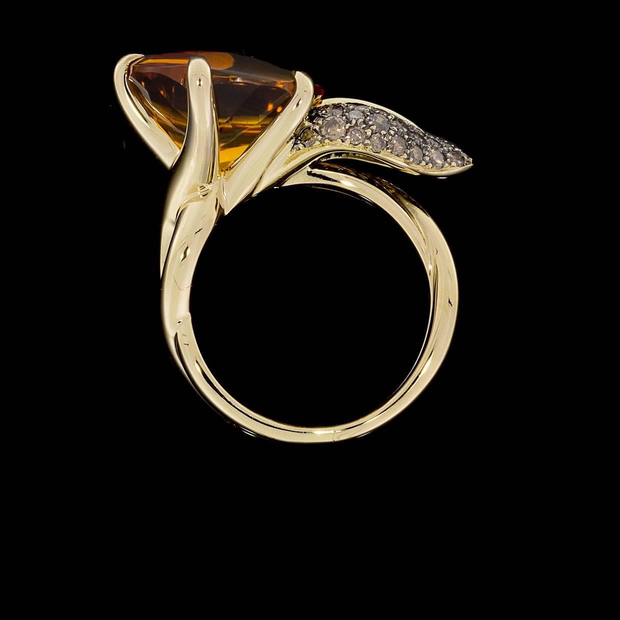 Women's Chanel Citrine and Cognac Diamond Camellia Aquatique Flower Ring