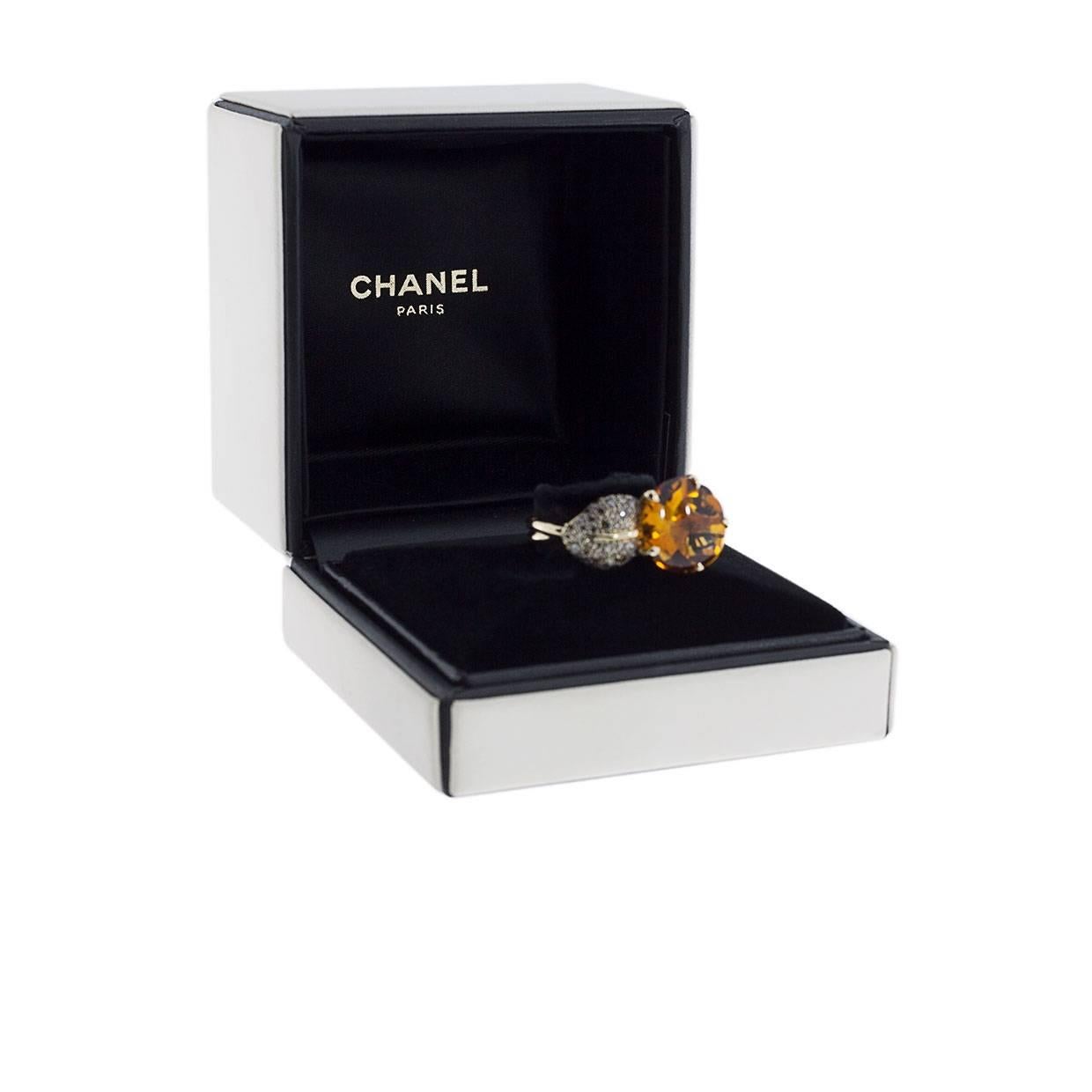 Chanel Citrine and Cognac Diamond Camellia Aquatique Flower Ring 4