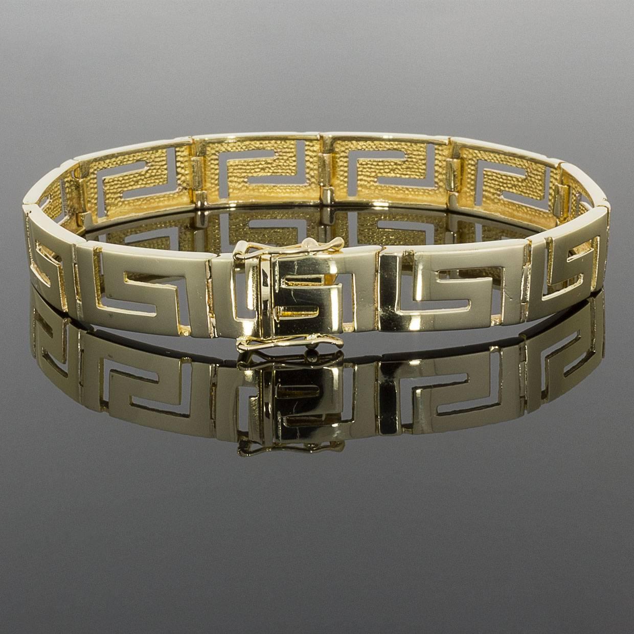 Women's Yellow Gold Greek Key or Open Square Scroll Design Bracelet