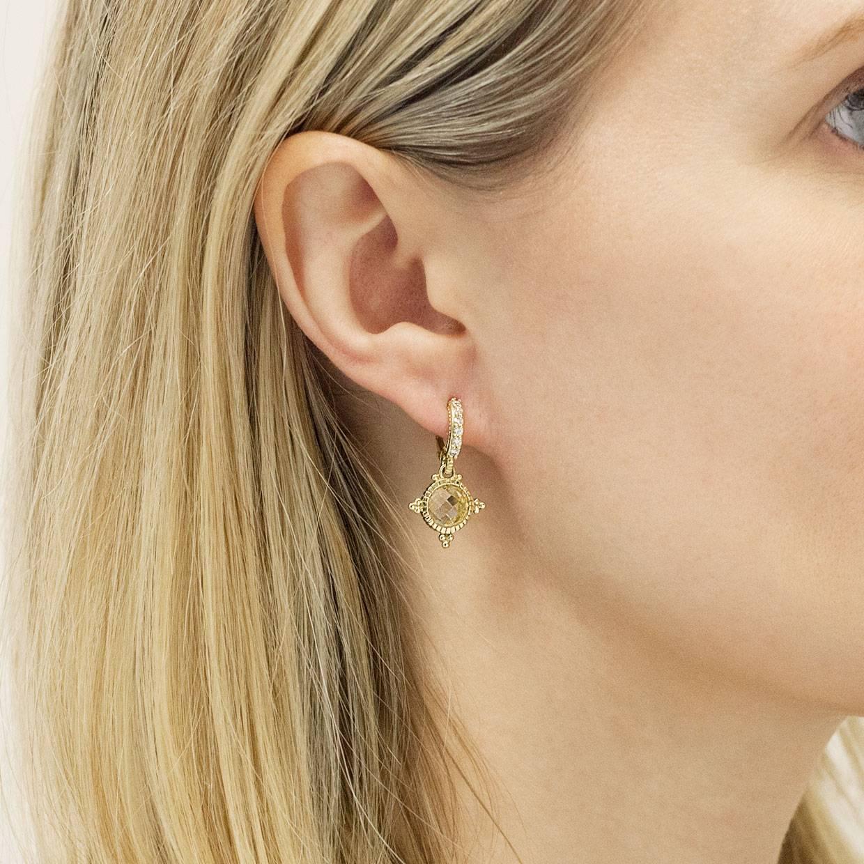 Judith Ripka Canary Quartz Diamond Yellow Gold Dangle Earrings 1