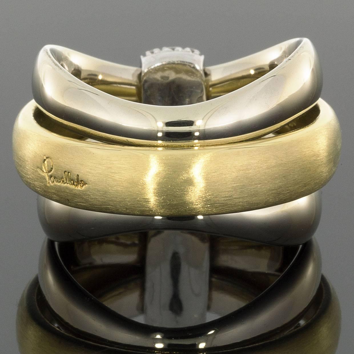 Rare Pomellato Gold Pave Diamond Centre Three Movable Band Ring In Excellent Condition For Sale In Columbia, MO