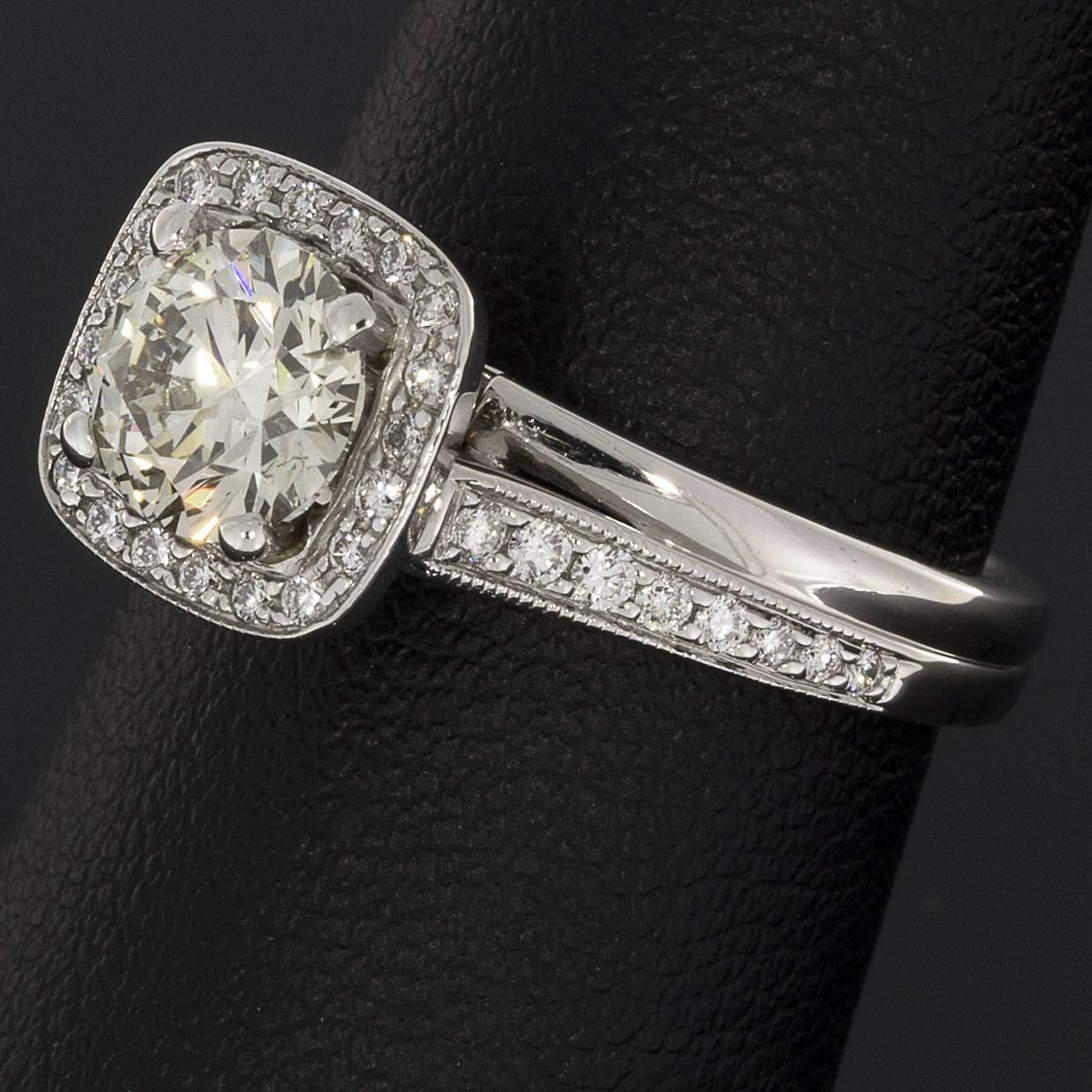 Round Brilliant Diamond Bypass Halo White Gold Engagement Ring 2