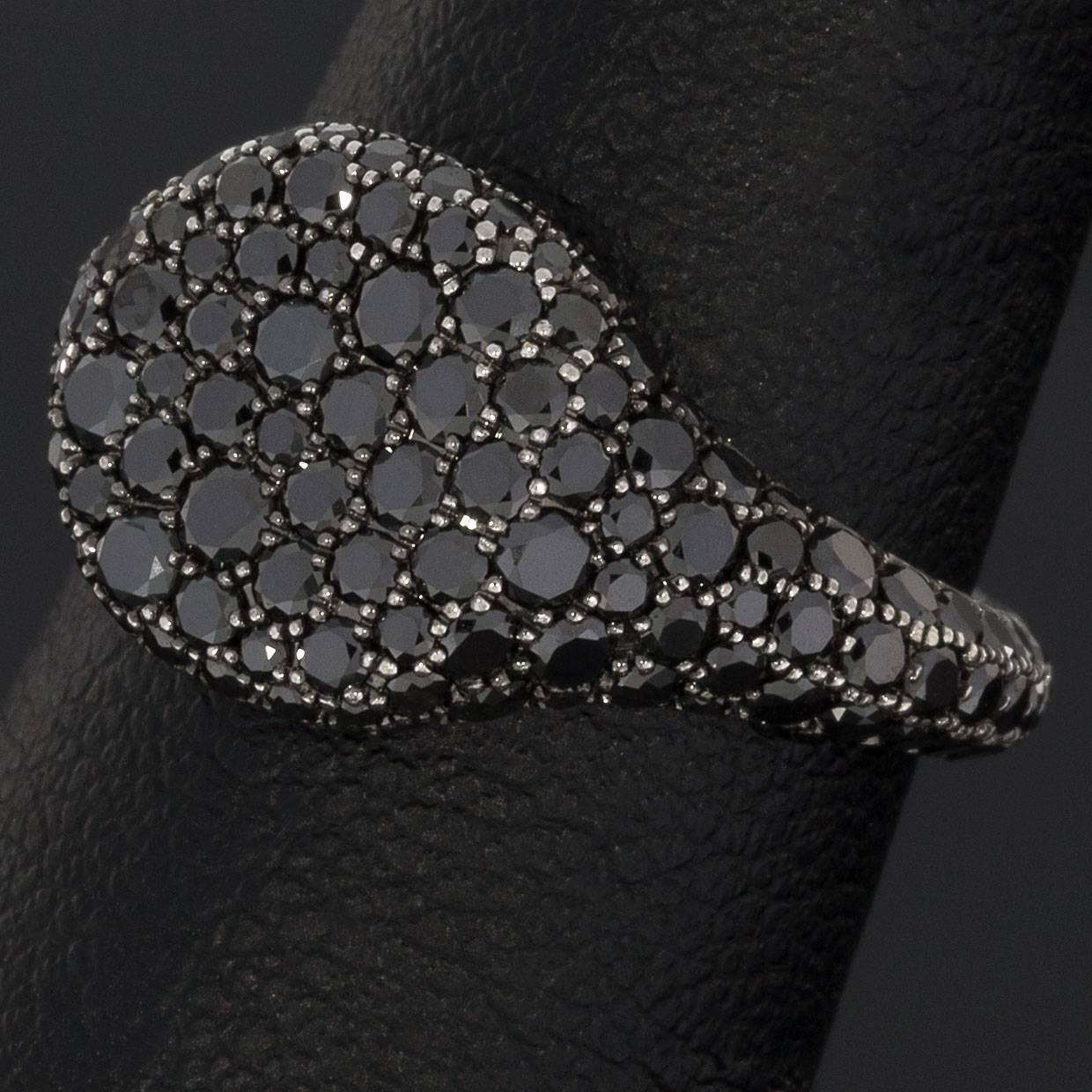 David Yurman Petite Pave Black Diamond White Gold Pinky Ring In New Condition In Columbia, MO