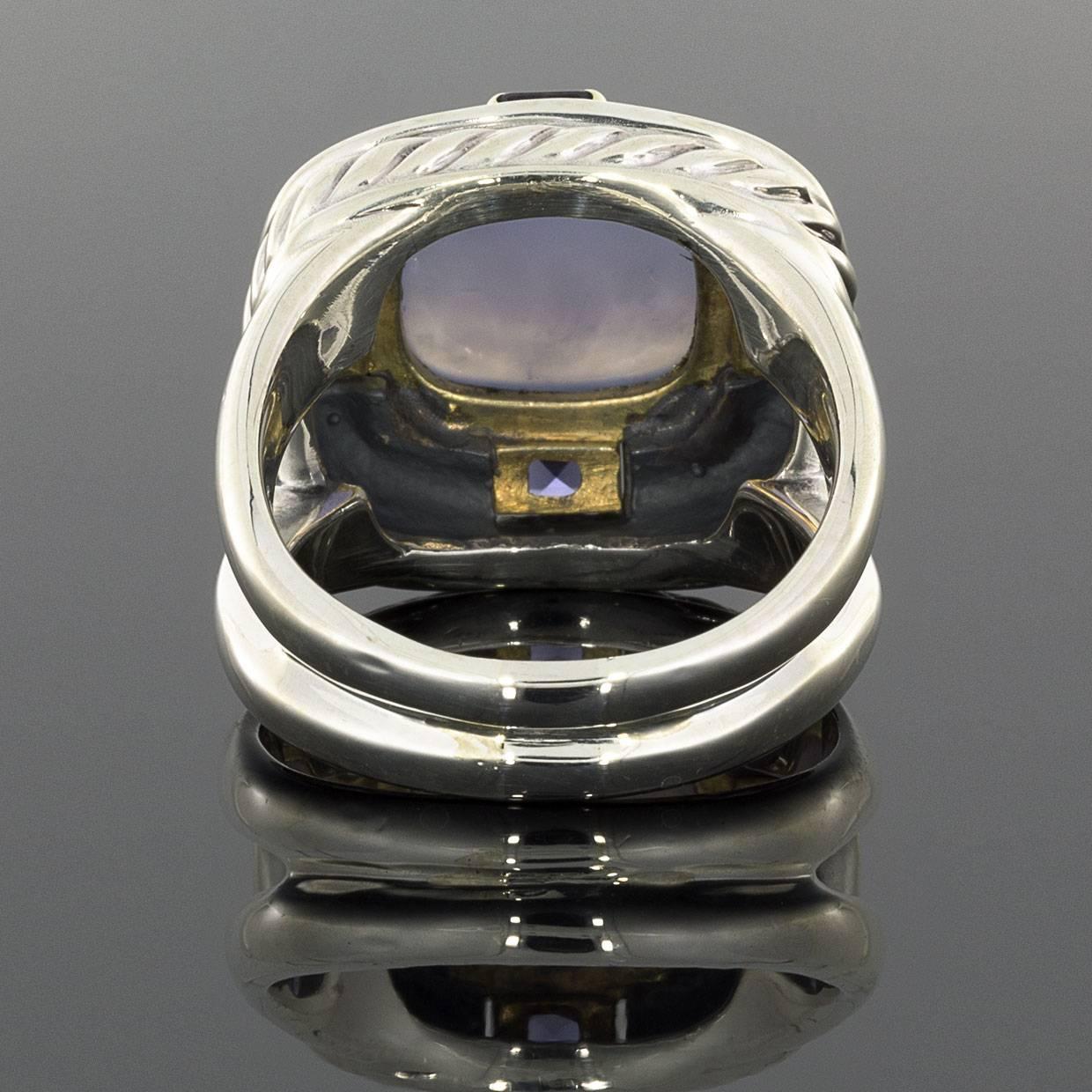 David Yurman Chalcedony and Iolite Renaissance Cable Silver and Gold Ring In Excellent Condition In Columbia, MO