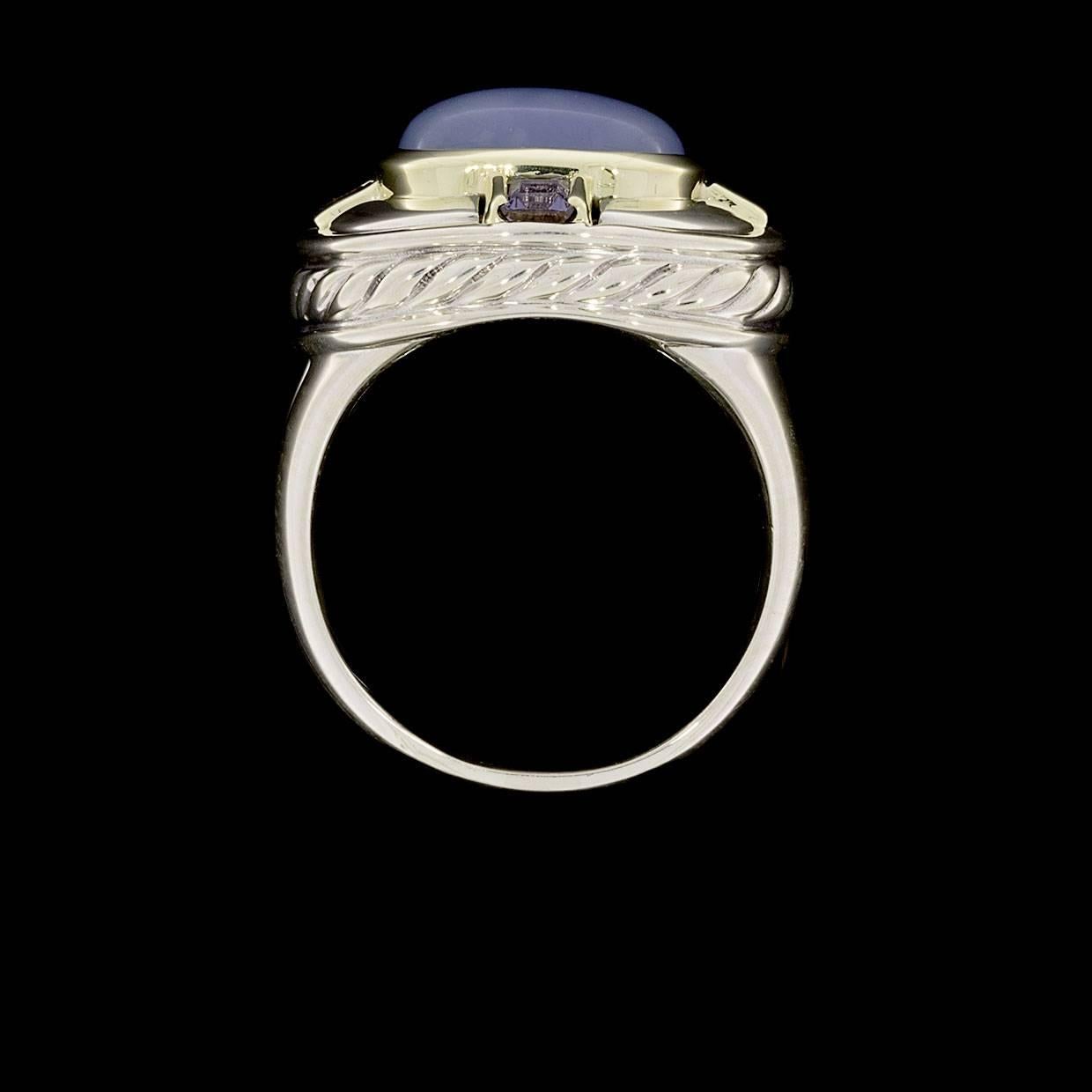 Women's David Yurman Chalcedony and Iolite Renaissance Cable Silver and Gold Ring