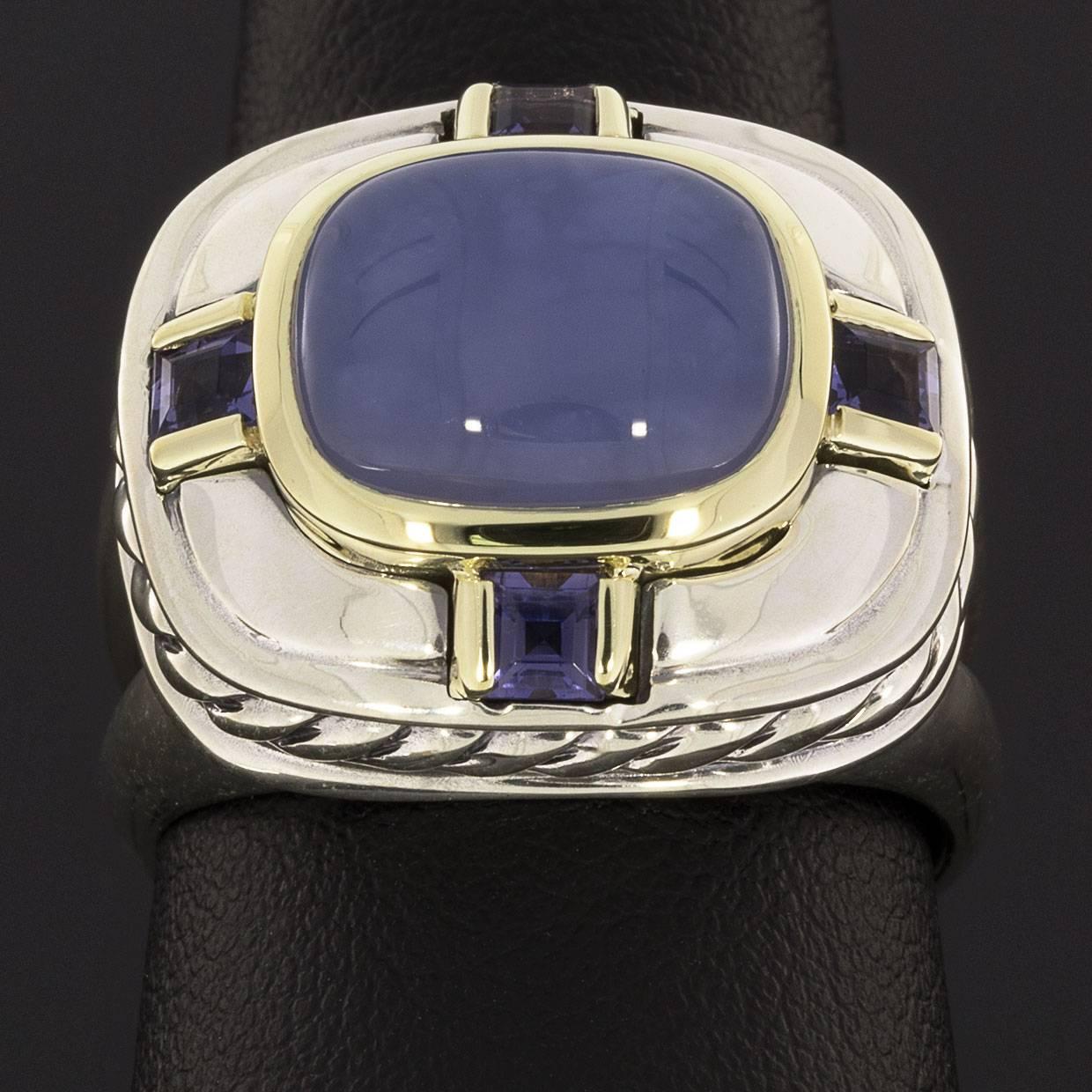 David Yurman Chalcedony and Iolite Renaissance Cable Silver and Gold Ring 1
