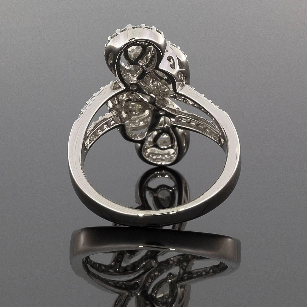 Pear Cut Pear and Round Diamond Paisley Shapes White Gold Fashion Ring