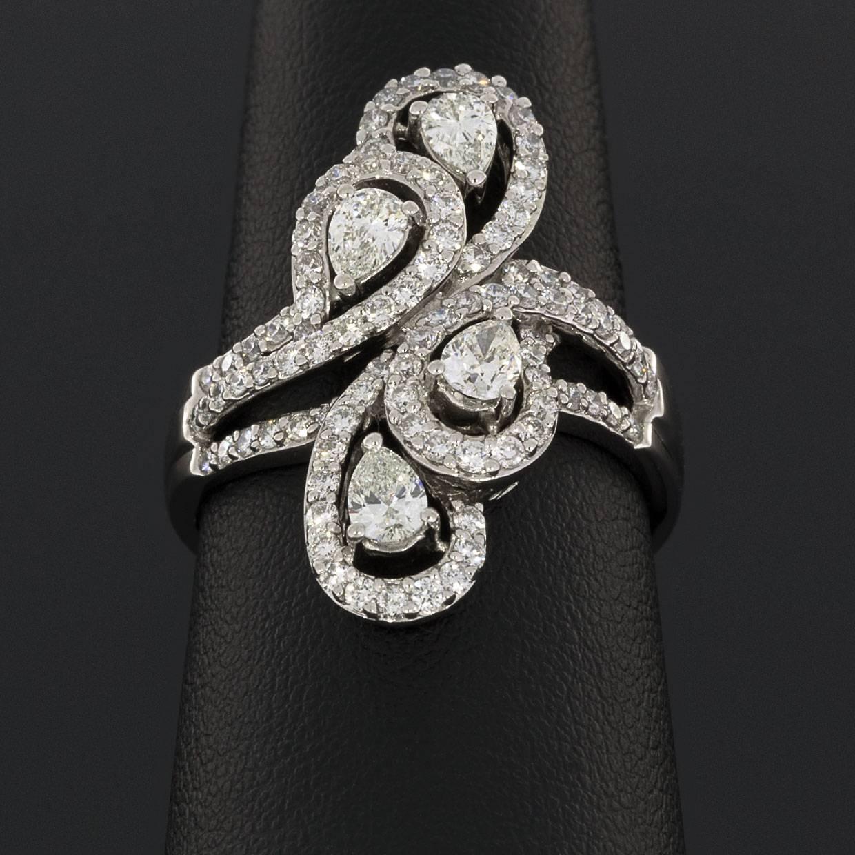 Women's Pear and Round Diamond Paisley Shapes White Gold Fashion Ring