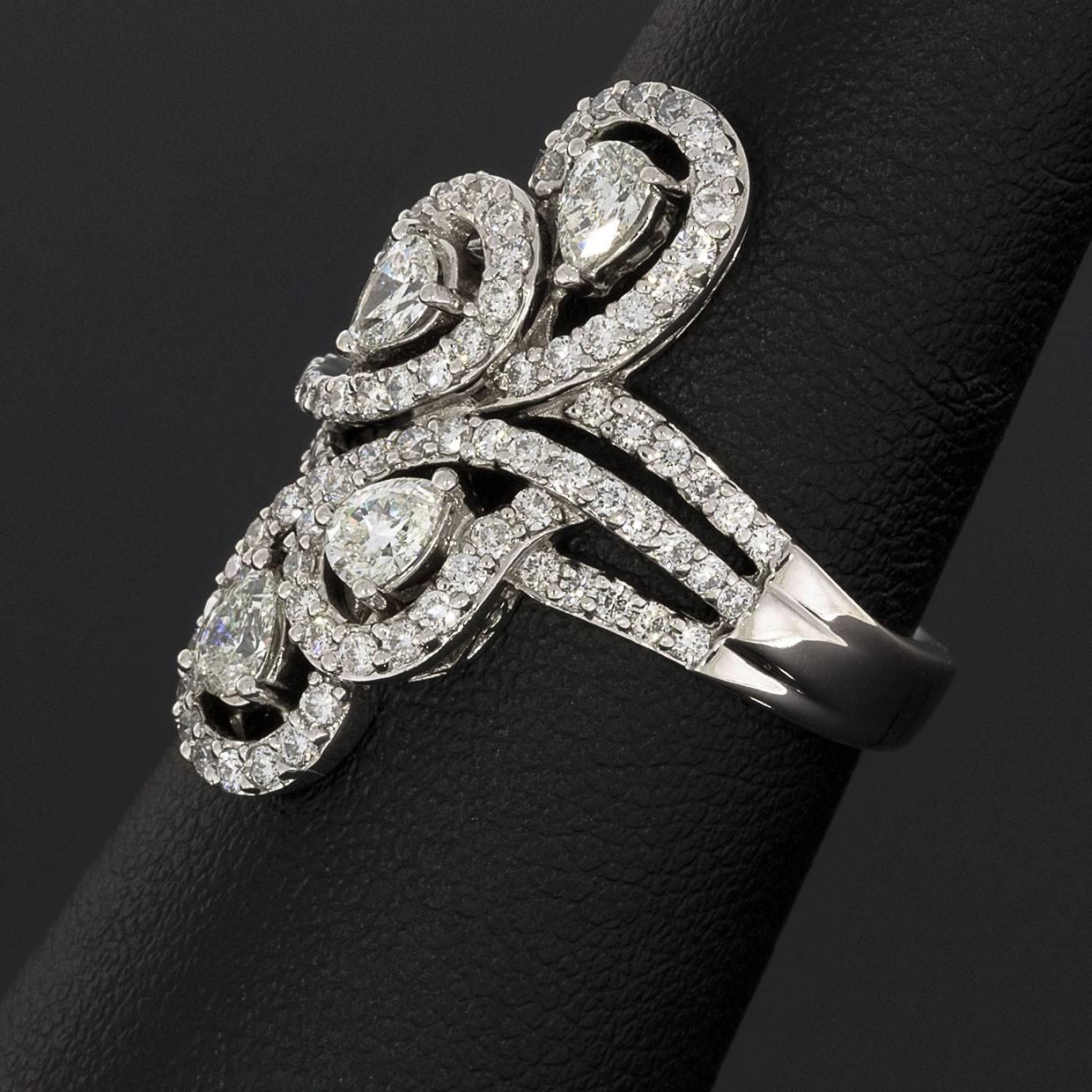Pear and Round Diamond Paisley Shapes White Gold Fashion Ring 1
