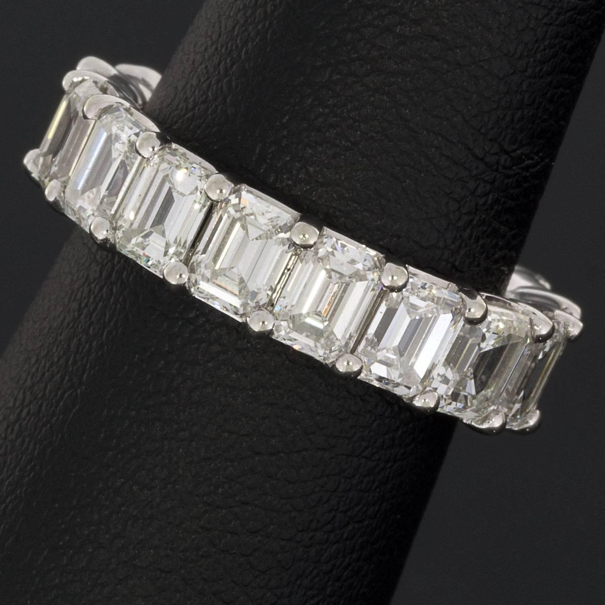 Magnificent Emerald Cut Diamond White Gold Eternity Band Ring 1