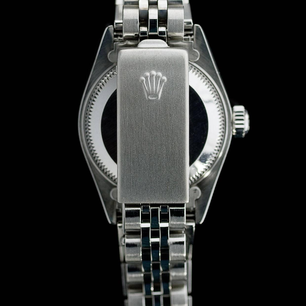 Women's Rolex Ladies White Gold Stainless Steel Blue Diamond Dial Datejust Wristwatch