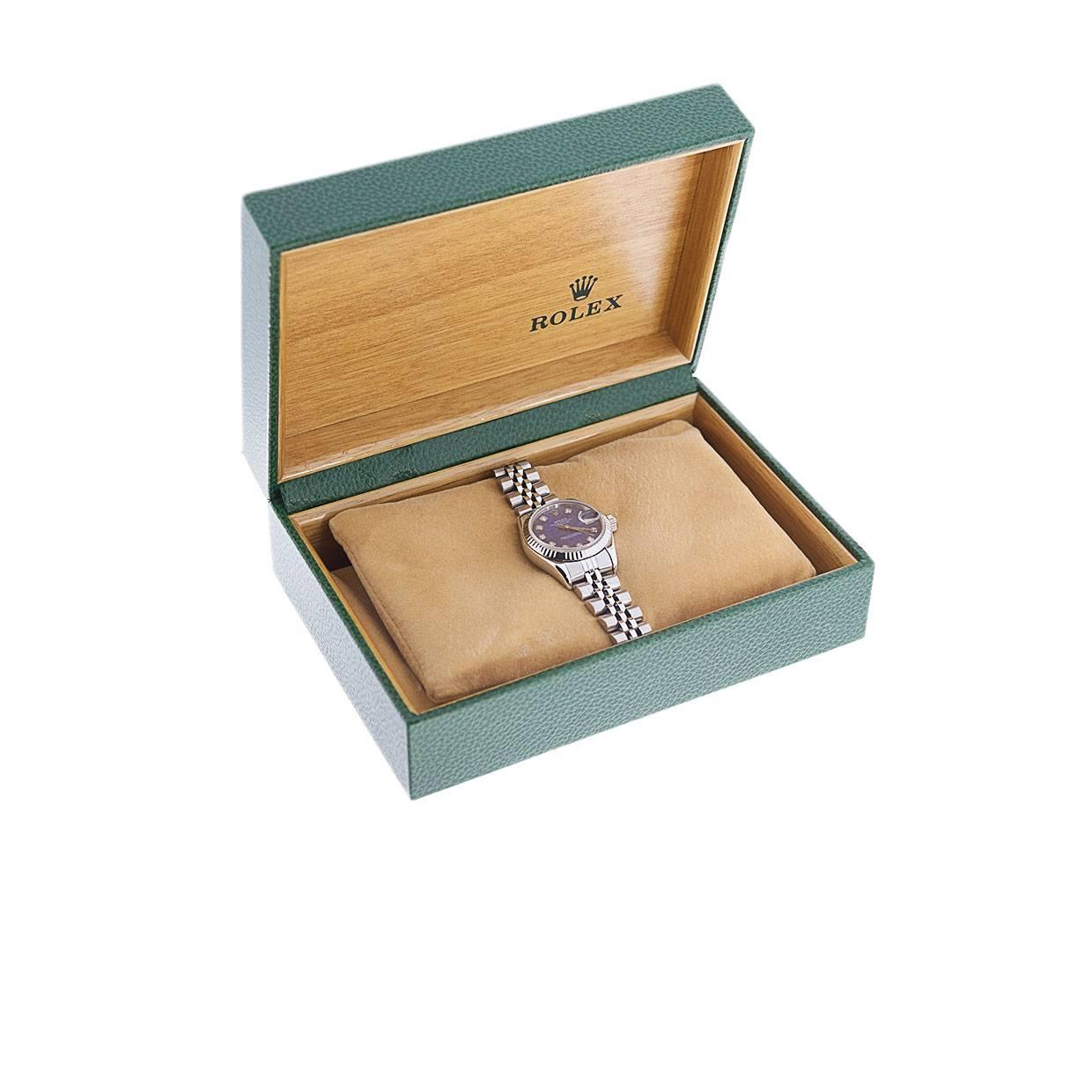 Rolex Ladies White Gold Stainless Steel Blue Diamond Dial Datejust Wristwatch 2