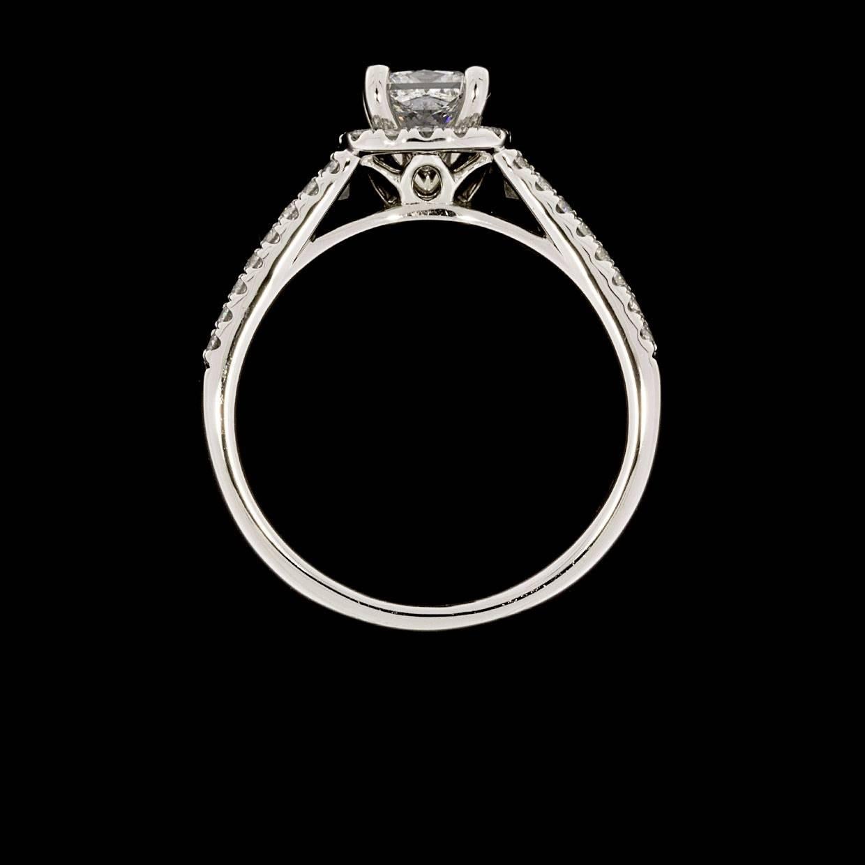 Princess Cut Colorless Leo Princess Diamond White Gold Halo Engagement Ring