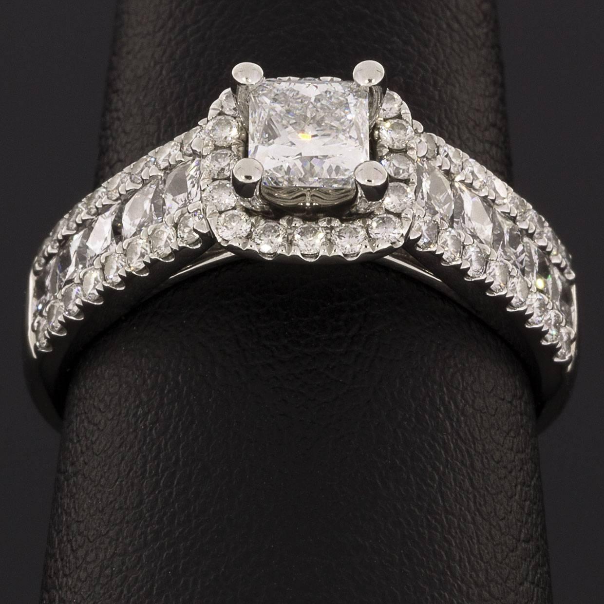 Colorless Leo Princess Diamond White Gold Halo Engagement Ring In Excellent Condition In Columbia, MO