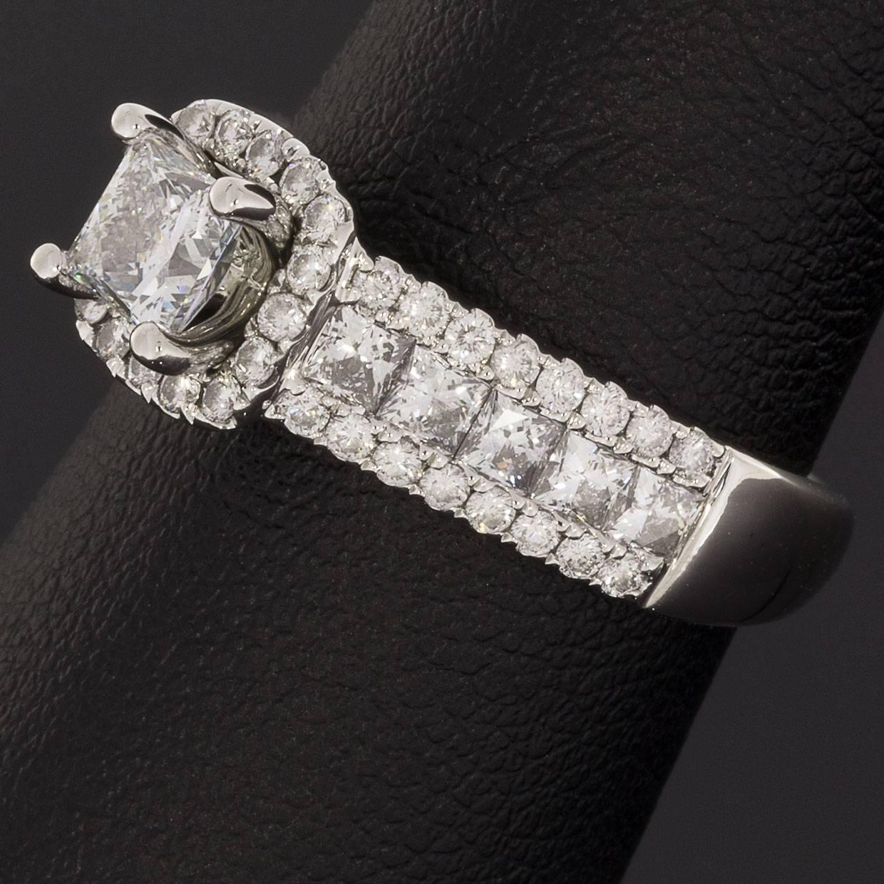 Women's Colorless Leo Princess Diamond White Gold Halo Engagement Ring