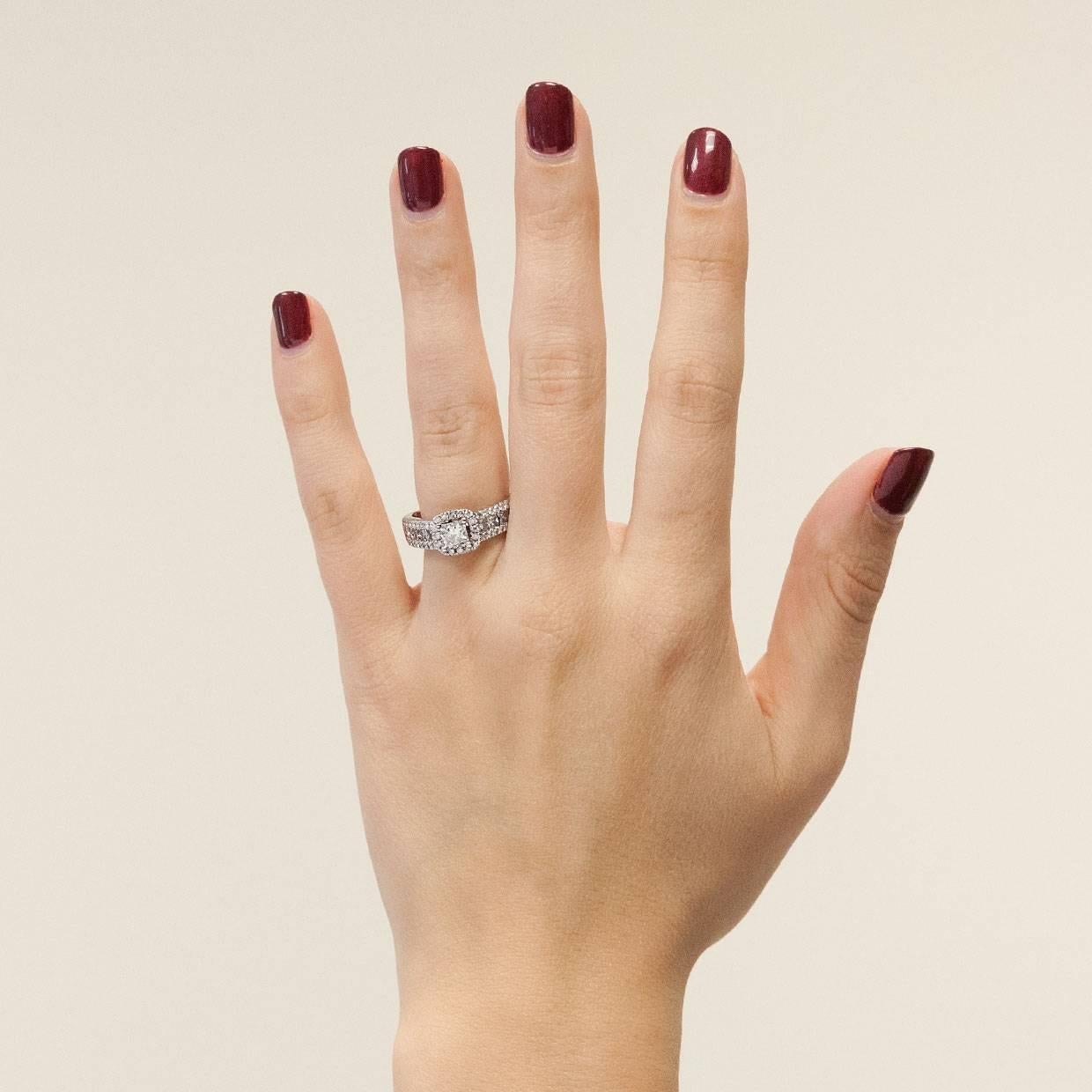 Colorless Leo Princess Diamond White Gold Halo Engagement Ring 1