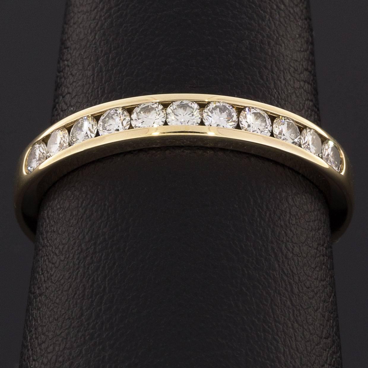 Round Brilliant Diamond Yellow Gold Channel Wedding Band Stack Ring 1