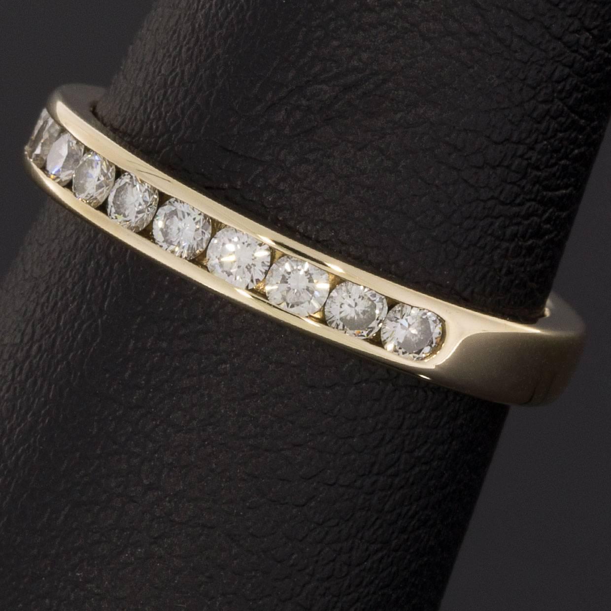 Round Brilliant Diamond Yellow Gold Channel Wedding Band Stack Ring 2
